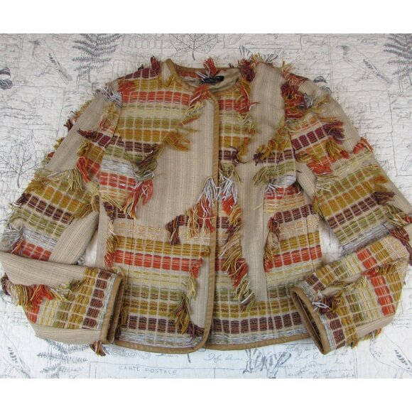 FUN! Worth NY Fringe, snap bohemian embroidered snap Front jacket blazer  XP - Picture 1 of 9